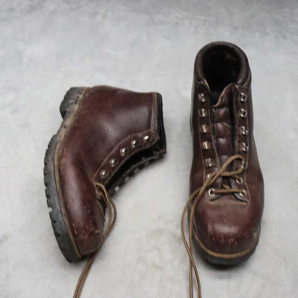 Fabiano Men? 8 Narrow Hiking‎ Boots Brown Leather Lug Lace Rugged Italy VTG RARE